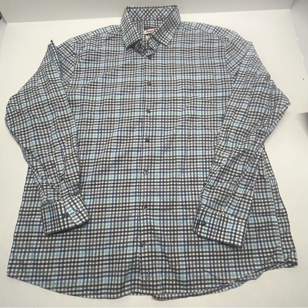 johnnie-O Blue and Black Plaid Button-Down Shirt